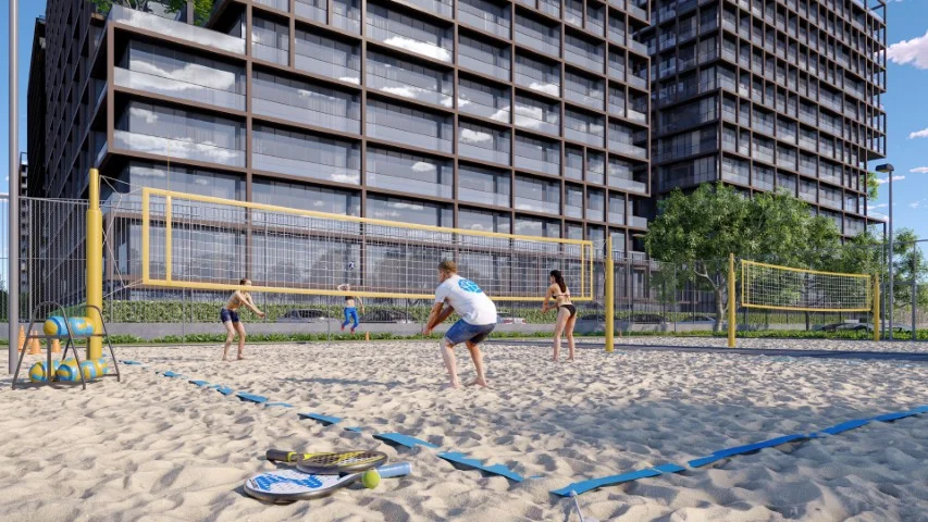 Quadra de beach tennis e areia recreativa